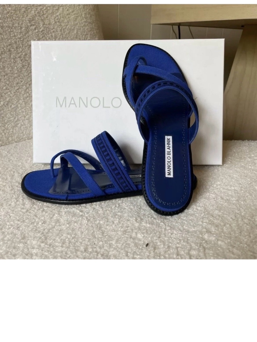 Manolo Blahnik Cobalt Blue Multi-Strap Slide Sandals